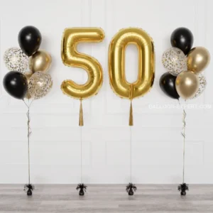 Black and Gold - Double Number Balloons and Confetti Balloon Bouquets Set