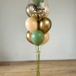 Personalized Balloon Bouquet with mini balloons - Sage Green, Beige, and Gold